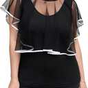 MakeMeChic Women's Plus Size Blouse Mesh Sheer Crew Neck Short Sleeve Slim Fit Y2k Summer Top (XX-Large Plus, Black and White)