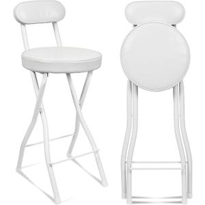 UWEAR Folding Bar Stool with Back,Tall Foldable Stool Seat Padded Portable Stools Counter Height Foldable Stools Chairs,Collapsible Stool for Adults Kitchen Island Guitar Barstools (White)