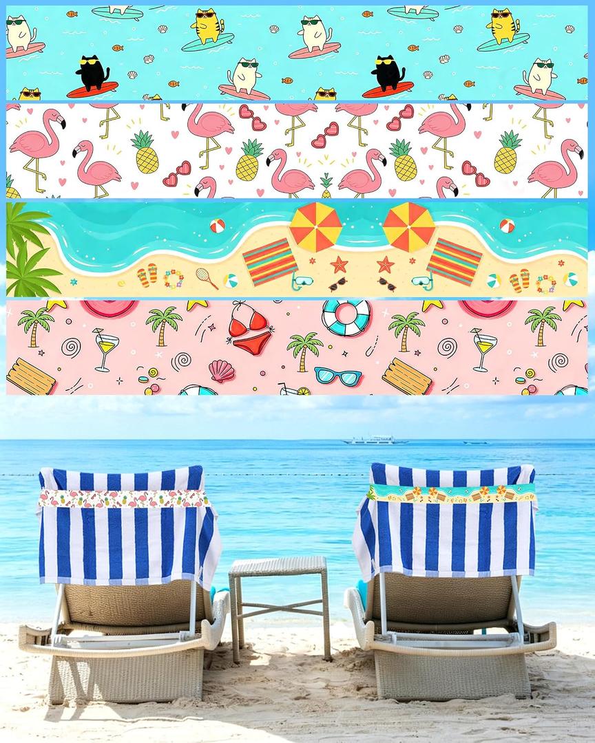 5 x 4 Packs Printed Towel Band for Beach Cute Pool Lounge Chair Strap Clip Hawaii Floral Design 2026 Carnival Cruise Packing List All Inclusive Resort Must Have Gadgets Summer Travel