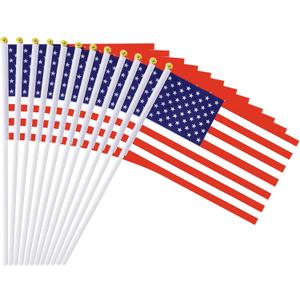 mflagperft USA Flags on Stick 12 Pack, Small Handheld American Flag | 5.5x8.2 in,Weather Resistant Polyester,Table Decor,School Projects,Teachers,Event Attendees,Soccer Games,Parades,Celebrations