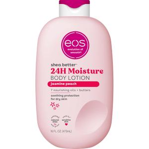 eos Shea Better Body Lotion Jasmine Peach, 24-Hour Moisture Skin Care, Lightweight & Non-Greasy, Natural Shea, Vegan, 16 fl oz