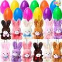 JOYIN 24 Pcs Filled Easter Eggs Plush Toy, Bright Colorful Eggs Prefilled with Variety Plush Bunnies for Kids Toddlers, Easter Basket Stuffers and Party Favors