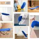 Microfiber Duster, 8PCS Feather Duster with 100 Inch Telescoping Extension Pole, Reusable Bendable Dusters, Washable Lightweight Dusters for High Ceiling, Fan, Blinds, Window, Corners, Blue
