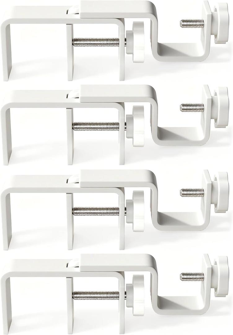 Outside Mounted Blinds Curtain Rod Bracket, 1.3-2" Adjustable, No Drilling Curtain Rods Holder for Over Blinds, Easy Install Tool-Free Hand-Twist Screws & Anti-Slip Square Base (Set of 4, Matte White)