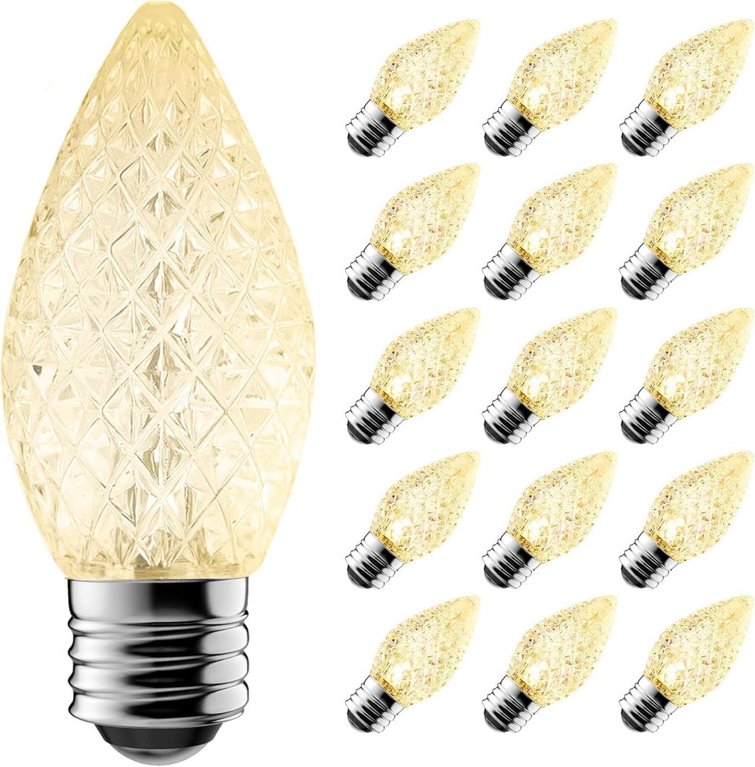 Upgraded 25-Pack C7 LED Christmas Light Replacement Bulbs, Shatterproof LED Bulbs for E12 Base Sockets, Outdoor Waterproof Christmas Village Bulbs - Warm White