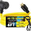 6ft 30Amp to 50Amp Welder Adapter Cord, Compatible with NEMA L5-30P Male to 6-50R Female Locking 3 Prong to 3 Prong Welder Power Adapter, STW 10 AWG/3C, 30 Amp 250V 7500 Watt ETL Listed