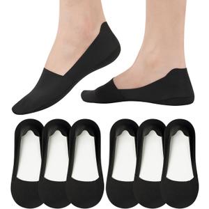 floconssy No Show Socks Womens Nylon Non Slip Low Cut Invisible Liner Footies Thin Silk Socks for Flats Loafers 6 Pairs (Black)