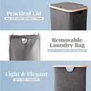 LONBET Laundry Basket with Lid, Made from Breathable Fabric | Aesthetic Clothes Hampers for Laundry with Side Handles & Sturdy Bamboo Frame (26 Gallons - Single, Gray)