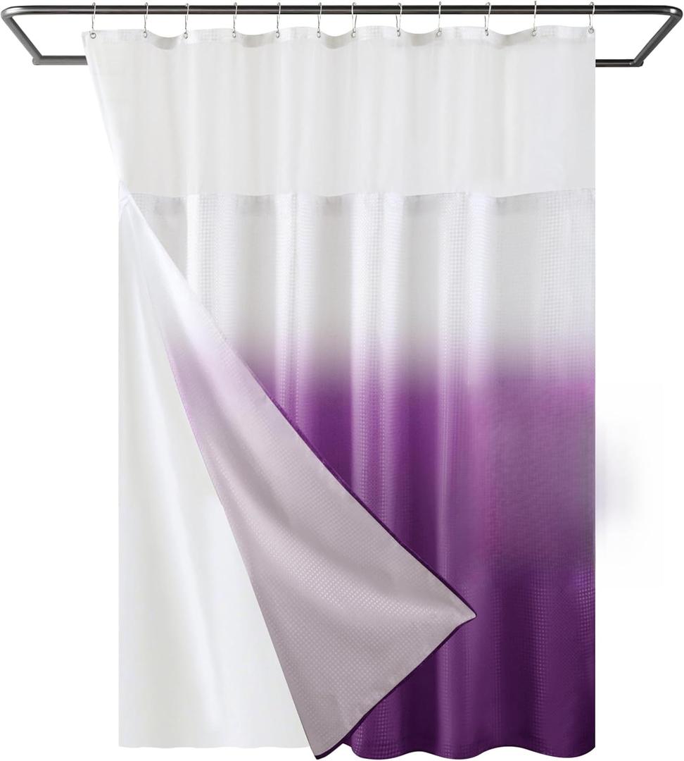 YI & ZE Waffle Weave Shower Curtain with Snap-in Fabric Liner Set, Hotel Style, Slub Textured Shower Curtain, 12 Metal Hooks Included, Waterproof & Washable Heavyweight Fabric, Purple, 72" W x 72" H