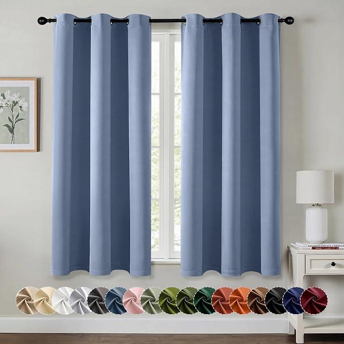 MIULEE Blackout Curtains for Bedroom Living Room 2 Panels, Thermal Insulated Room Darkening Drapes Grommet Noise Reducing Light Blocking Window Treatments 63 Inches Long 40x63 Inch Denim Blue