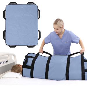 Multipurpose 48" x 40" Positioning Bed Pad with Reinforced Handles - Reusable & Washable Transfer Sheet for Turning, Lifting & Repositioning - Double-Sided Nylon Fabric, Blue Gray