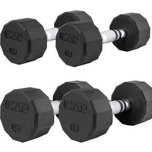 CAP Barbell Coated Hex Dumbbell Weights - 50 LB, 10 Lb - 2 Pcs, 15 Lb -2 Pcs