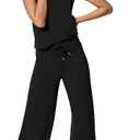 SAMPEEL Two Piece Sets for Women Summer Outfits Lounge Sets Mock Neck Tops Wide Leg Crop Pants Vacation Travel Outfits, Small