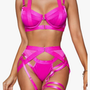 Kaei&Shi Strappy Harness, All Adjustable, Underwire Racerback, 4pc Garter Set,  Large, Hot Pink 
