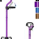 KingPavonini Canes for Women/Men with Second Handle, Foldable & Adjustable Walking Cane with 4-Pronged Base, Quad Cane for Stability, Standing, Balance, Leg Surgery Recovery (purple)