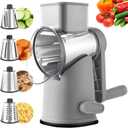 Weltonhm Rotary Cheese Graters with 4 Blades, Large Hand Crank Cheese Grater with Waffle Slicer, Grey Cheese Shredder with Suction Base, Easier for Shredding & Grating (Grey, 4 Graters) (Gray)