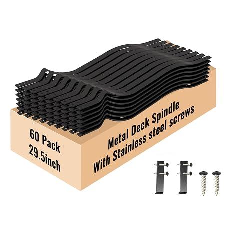 60 Pack 29.5" Metal Deck Balusters Wave Arc, Matte Black Heavy Duty Metal Spindles for Deck Railing with Stainless Steel Screws, Outdoor Deck Railing Upgrade