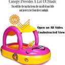 Baby Pool Float with Canopy Summer Steering Wheel Sunshade Swim Ring Car Inflatable Toys Infants Float Seat Boat for Kids Toddlers