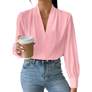EVALESS Work Blouses for Women Long Sleeve Blouses Business Spring Top Womens V Neck Office Shirts (XL)