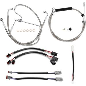 Extended 12" Handlebar Cables Set NO ABS Clutch Cable Brake Line Extension Kit for Harley 2021-2023 Road King/Electra Glide/Street Glide/Road Glide NO ABS, Chrome