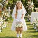 3 Pcs First Communion Veil Set Gloves Headpiece for Girls 1st Holy Communion Accessories for Wedding Party Costume (White)