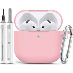 Ljusmicker for AirPods 4 Case 2024 with Cleaner Kit,Soft Silicone Protective Cover for Apple AirPods 4th Generation Cases for Women Men,for AirPod 4 Case Accessories with Keychain-Pink