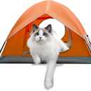Outdoor Waterproof Pet Camping Tent, Cave Bed for Indoor Cats and Small Dogs, Portable Cat House Dog House, 21.6x21.6x14.9'', Orange, M.