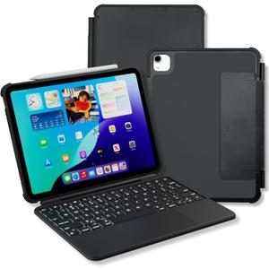 Macally Rugged Keyboard Case for iPad 11th Gen (A16) & 10th Gen (A14) - Military-Grade Protection, Large Trackpad, Backlit, Detachable, Rechargeable - 11 Inch iPad 10th Generation Case with Keyboard