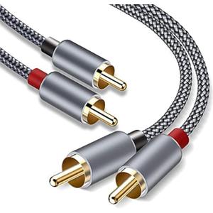 Goalfish RCA Cable, 20 Feet/6m Audio 2 Male to 2 Male Subwoofer Nylon-Braided Auxiliary Stereo Cord for Home Theater, HDTV, Amplifiers, Hi-Fi Systems, Speakers (Grey)