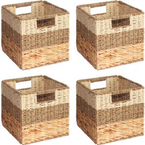 SpaceAid 4 Pack 3 Pattern Design Wicker Basket, Baskets for Organizing, Storage Rattan Basket with Handles for Shelves, Woven Cube Storage Bin Organizer, 10.5x10.5x10.5 inch, Natural