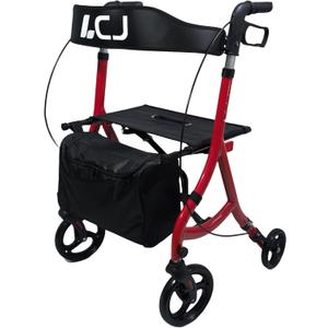 Rollator Walkers for Seniors with Seat,8" Front Wheel,Foldable Rollator Walker,Equipped with Shopping Bag,Height-Adjustable Seat,Supports up to 300 lbs(Red-Standard Version)