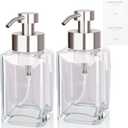 Foaming Soap Dispenser with Stainless Steel Pump, 12oz Refillable Glass Liquid Dish Soap Bottles for Bathroom, Kitchen Sink, Home Decor, 2 Pack