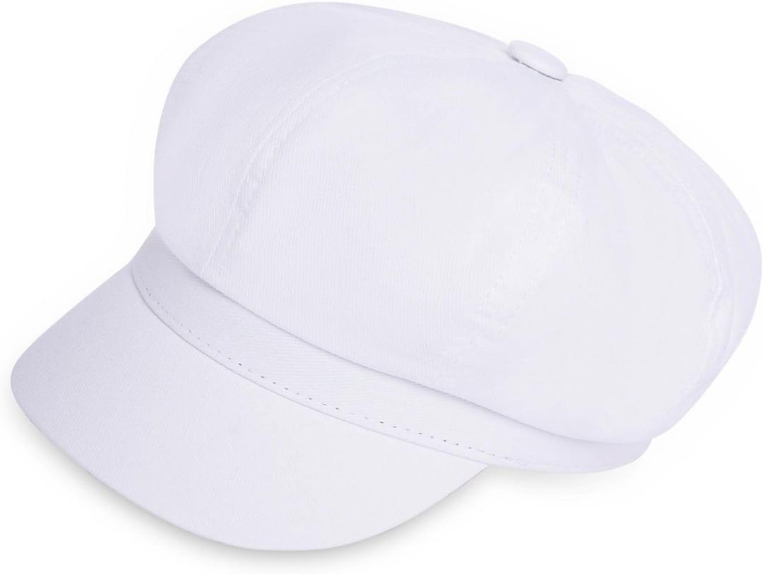 Newsboy Hats for Women - Classic 8-Panel Cabbie Hat with Adjustable Elastic Band, Breathable Comfortable Fit for All Seasons (White)
