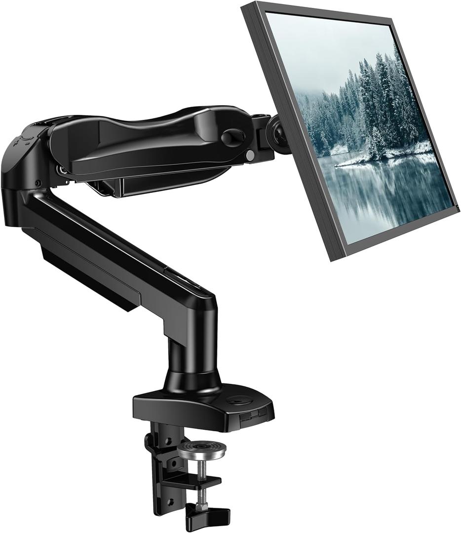 HUANUO Single Monitor Mount, 13 to 32 Inch Gas Monitor Arm, Adjustable Stand, Vesa Mount with Clamp and Grommet Base - Fits 4.4 to 19.8lbs LCD Computer Monitors (Black)