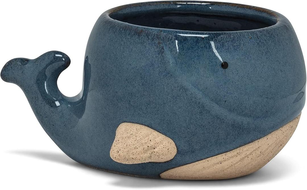Abbott Collection Stoneware Whale Planter - Small (2" H)