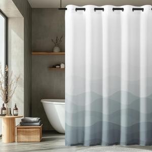 jinchan Ombre Grey Ocean Wave No Hook Shower Curtain Waterproof Fabric Shower Curtains for Bathroom Gradual Color Design Nautical Coastal Beach Bath Decor with 12 Hooks 70x72 Inches, Pack of 1
