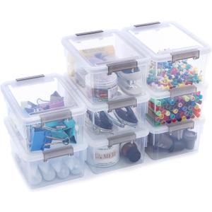 Citylife 8 Packs Small Storage Bins 1.3 QT Plastic Storage Container Stackable Box with Lids for Organizing, Clear White