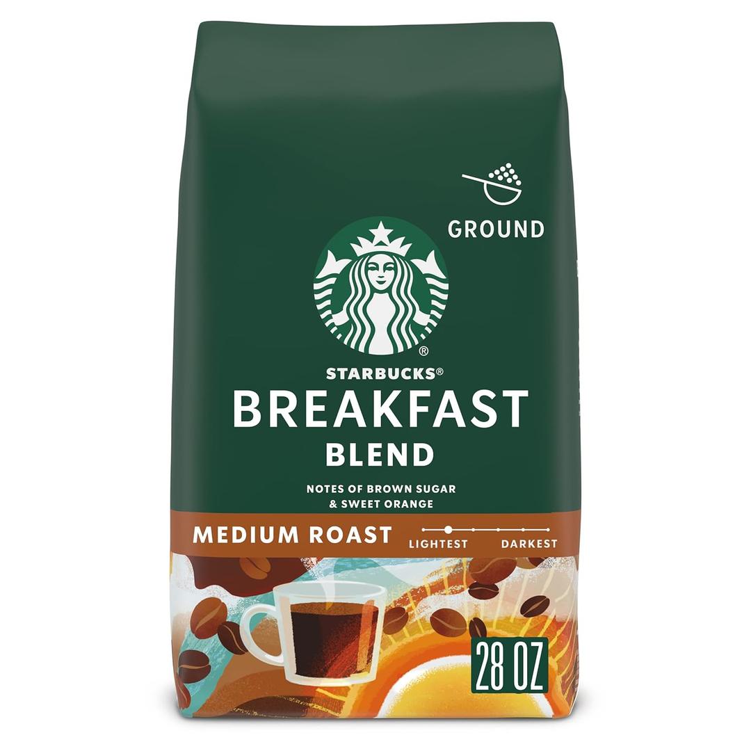 Starbucks Ground Coffee, Medium Roast Coffee, Breakfast Blend, 100% Arabica, 1 bag (28 oz)