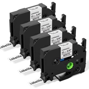 Labelife TZe TZ Tape 12mm 0.47 Laminated White Label Maker Tape Replacement for Brother P Touch Label Tape TZe-231 TZe231 Compatible with Brother PT-D210 PT-D220 PT-H110 PT-D410 PT-P710BT, 4-Pack (Black on White)