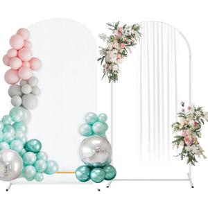 Arch Backdrop Stand with Wedding Arch Cover Spandex, 6.6 FT Metal Balloon Arch Stand and Arch Cover Backdrop Fabrict for Gender Reveal Party, Ceremony Baby Shower Bridal Decoration Birthday (White)