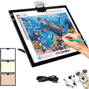 Rechargeable A3 LED Light Box w/Built-in Stand, Light Pad/Board for Diamond Painting with 2.8in Magnetic Clip, Light Board w/Power Off Memory Function, Tracing Light Pad for Kids