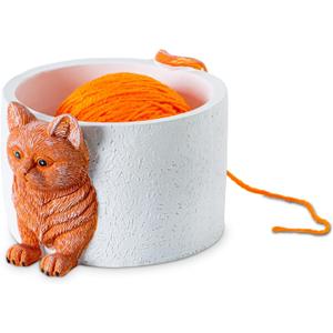 Funny Cat Resin Yarn Bowl for Crochet & Knitting with Yarn Guide | Funny cat yarn bowl keeps yarn neatly contained and smoothly feeding while adding playful charm to every crochet project.
