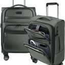 KROSER Softside Expandable Carry On Luggage with Front Business Pockets20 Inch Suitcases with Spinner Wheels & Built-in TSA Lock, Durable Suitcase Rolling Luggage with USB Port, Army Green