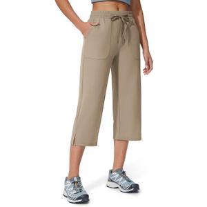 Women's Capri Pants Wide Leg Quick Dry Hiking Capris Water Resistant UPF50 Lightweight Loose Travel (L)