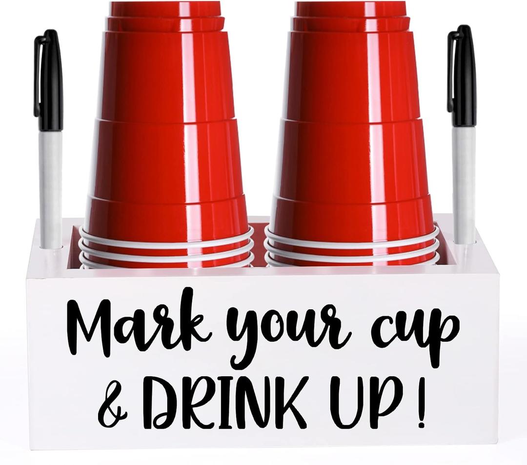 Double Single Cup Holder with Marker Slot Mark Your Cup and Drink Up Cup Holder Party Cup Organizer Drink Dispensers for Parties 2 Sides Designs Housewarming Hostess Gift Cup Dispensers Countertop