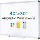 OLIXIS 30" x 40" Magnetic White Board, Dry Erase Board for Wall, Whiteboard with 1 Dry Eraser & 2 Multicolor Markers & 4 Magnetic Pins, Aluminium Frame for Home, School, Office, White