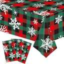 KALOR 3 Pack Christmas Tablecloth, 54 x 108 Inch Red Green Snowflake Large Disposable Table Cover, Waterproof Vintage Cloth for Party Decorations Supplies, Set of 2