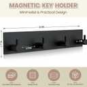 VIS'V Magnetic Key Holder Wall Mount, Metal Adhesive Key Hanger with 4 Hooks, No Drilling, 2 Mount Options, Black, Large