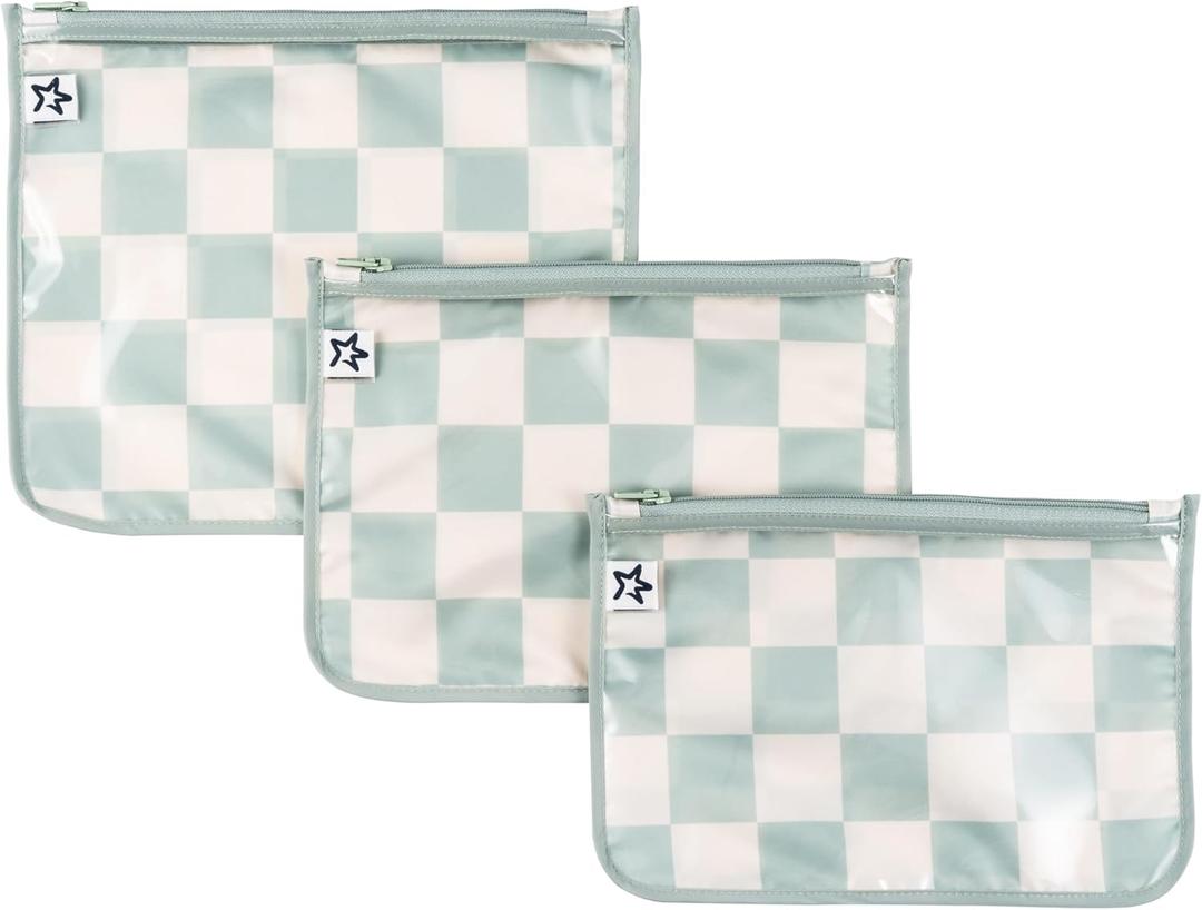 Tiny Twinkle Diaper Bag Organizing Pouches|3 Pack Mess-Proof Clear Front Travel Organizer Bags&TSA Approved Toiletry Bag Set for Baby and Mom Essentials (Sage Checkers)
