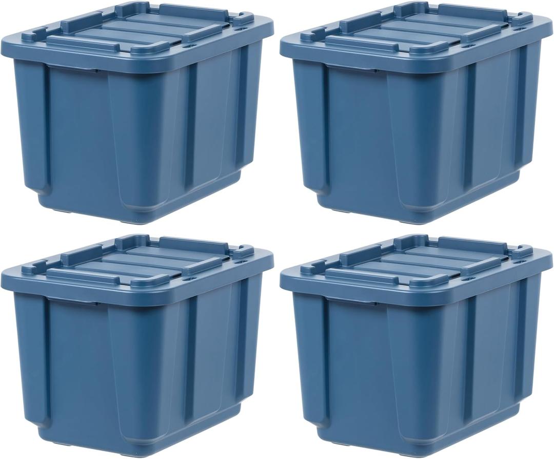 IRIS USA 4-Pack 12 Gallon Storage Bins with Lids |Made in USA| Heavy Duty Eco-Friendly Plastic Tote Containers for Truckbed Tool Box Organization, Large - Navy
